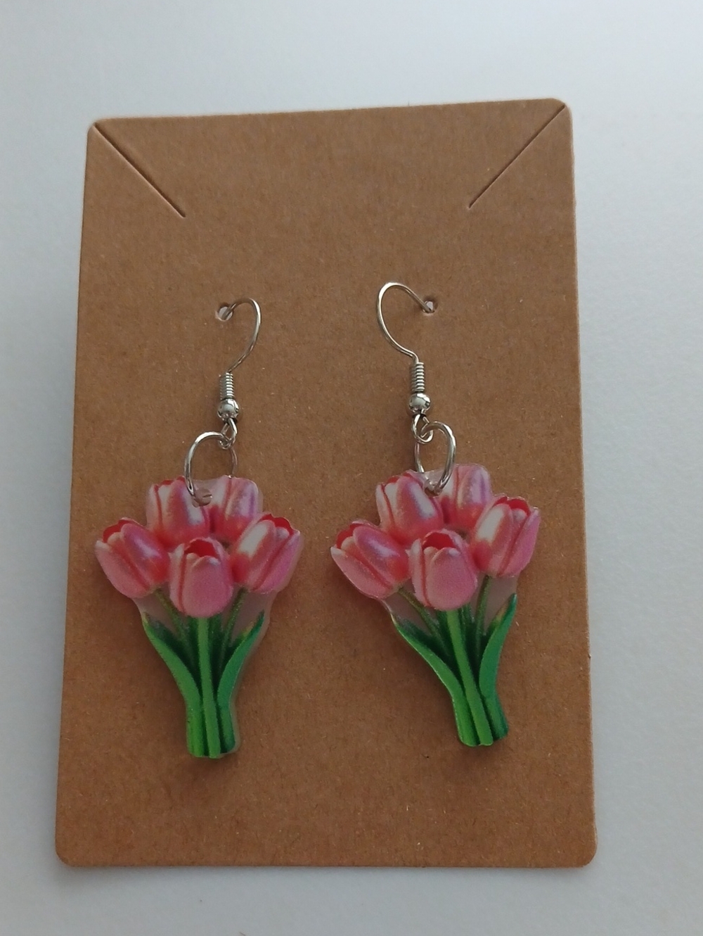 Fashion Jewelry Pink Tulip Bouquet Dangle Earrings